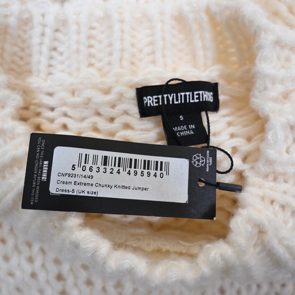 Pretty Little Thing Women's S Loosely Woven Belted Cream Sweater Oversized NEW - Picture 8 of 9